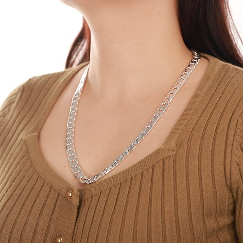 Jumwrit Silver Cuban Link Chain Necklace Trendy Cable Chain Necklace Dainty Lock Pendant Punk Necklace Minimalist Necklace Jewelry for Women Girls(Style 1)