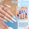 AZUREBEAUTY Dip Powder Nail Kit, Summer Aquarius White Navy Blue Glitter 4 Colors Acrylic Dipping Powder Liquid Set with Base/Top Coat Activator for French Nail Art Manicure DIY Gift for Women