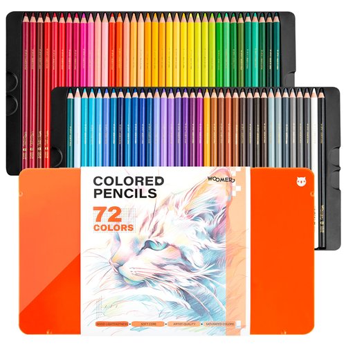 Woomer 72 Colored Pencils Set Soft Core Colored Artist Grade Colored Pencils with Presented Tin Box for Adult Artists, Professionals and Colorists, Blending Gifts for Artist Drawing