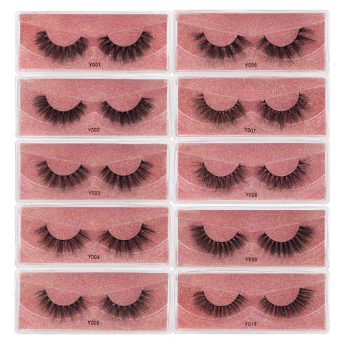 10 pairs of 10 different 6D artificial exaggerated fluffy mink eyelashes, dramatic false eyelashes, reusable（Y)