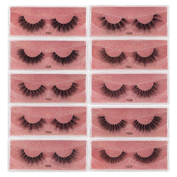 10 pairs of 10 different 6D artificial exaggerated fluffy mink eyelashes, dramatic false eyelashes, reusable（Y)