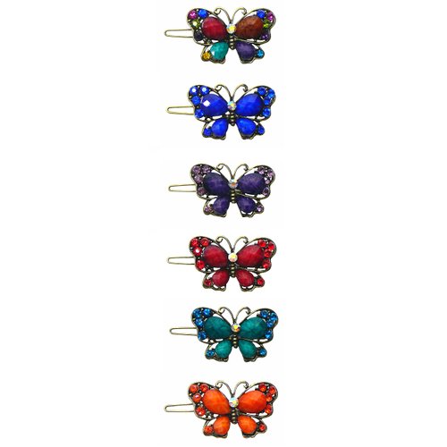 JCGY Set of 6 Butterfly Snap Clip Barrettes Colorful Beads Sparkly Crystals LPW86250-3-6