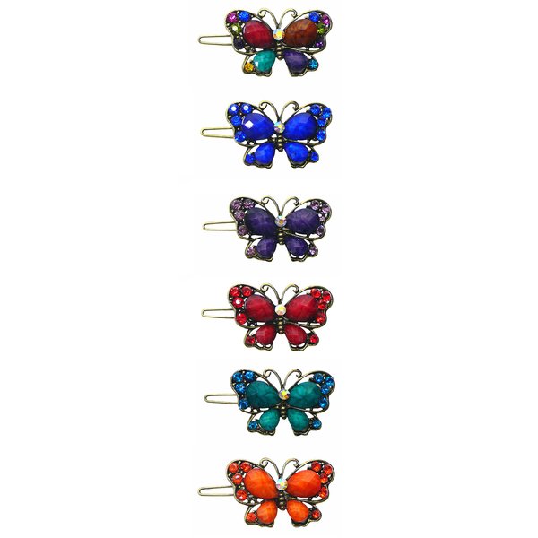JCGY Set of 6 Butterfly Snap Clip Barrettes Colorful Beads Sparkly Crystals LPW86250-3-6
