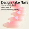Pink Love Heart Bow Press on Nails Long Almond Fake Nails Mirror Glitter Rhinestones Acrylic Glue on Nails Reusable Stick on Nails for Women DIY Charm Manicure
