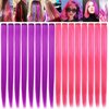 LSKJMO Pink and Purple Wig Pieces Colorful Party Highlights Clip in Coloured Hair Extensions Multicolors Straight Synthetic Hairpieces for Women Kids Girls