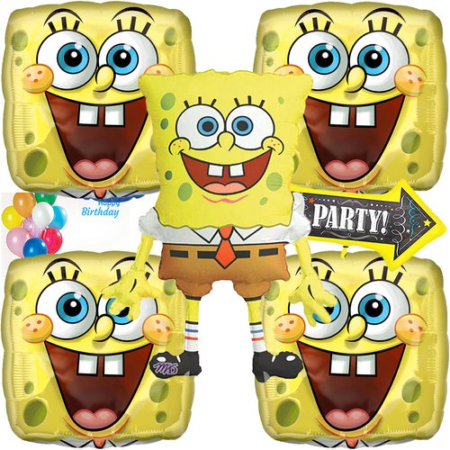 Anagram Foil Balloons for SpongeBob Birthday Party Supplies Balloon Bouquet Decorations, Multicolored Officially Licensed