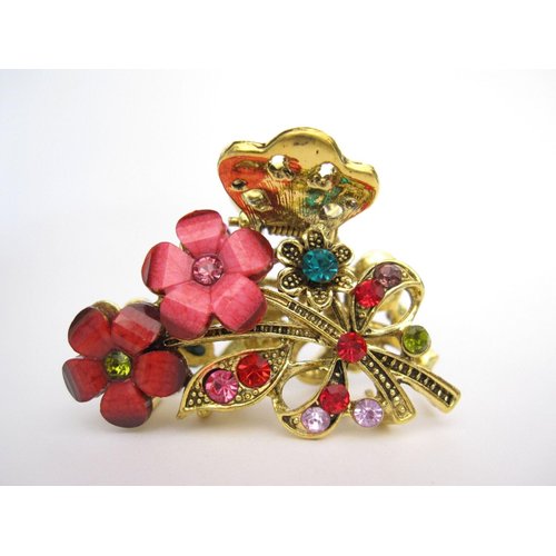 Generic Medium small multi- colored jeweled antique bronze metal hair claw clip