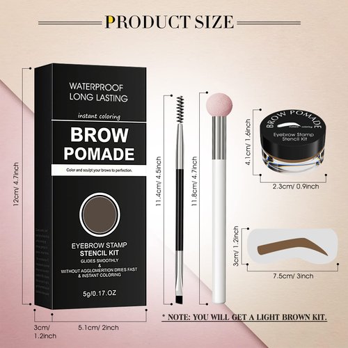 Eyebrow Stamp Stencil Kit - for Waterproof Eyebrows Makeup, Eyebrow Stamp Kit with Sponge Applicator, 10 Eyebrow Stencils, Dual-ended Brow Brush, Waterproof Eyebrow Pomade (Light Brown)