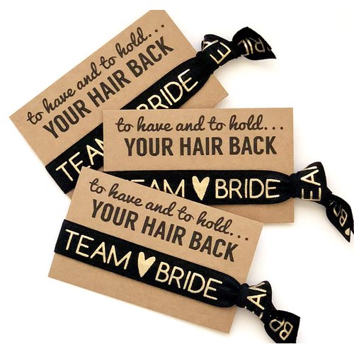 Set of 5 To Have & To Hold Your Hair Back Favors | Team Bride | Bachelorette Hair Tie Favors (Black)