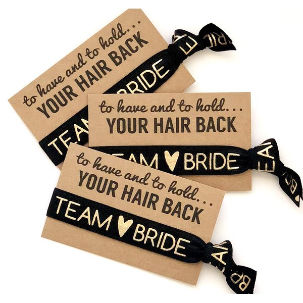 Set of 5 To Have & To Hold Your Hair Back Favors | Team Bride | Bachelorette Hair Tie Favors (Black)