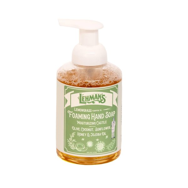 Lehman's Castile Foaming Hand Soap, Mild and Moisturizing and All Natural, Essential Oil Scented, 16 fl oz, Lemongrass