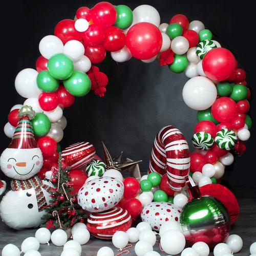 TecUnite 100 Pcs Christmas Balloons Green White Red 13 Inch Latex Balloons Colorful Round Balloons for Christmas Wedding Birthday Holiday Party Decoration