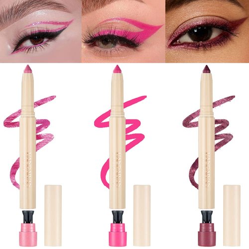 BINGBRUSH 3 Pcs Cream Eyeshadow Stick, Matte Metallic Pink Red, Twist-up Design & Built-in Sharpener, Easy-to-Apply and Compact for Travel