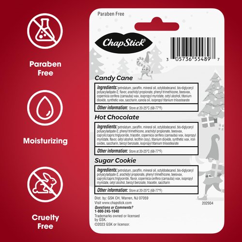 ChapStick Holiday Hot Chocolate, Candy Cane and Sugar Cookie Lip Balm, 0.15oz, 3 pack