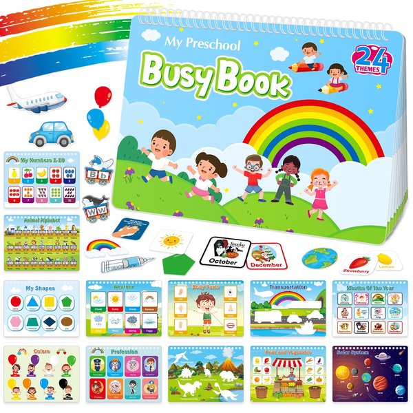 OZMI Montessori Busy Book for Toddler 1-3, Upgraded 24 Themes Montessori Learning Activities Toys Book, Autism Sensory Educational Toys for Kids, Christmas Birthday Gift for Boys & Girls