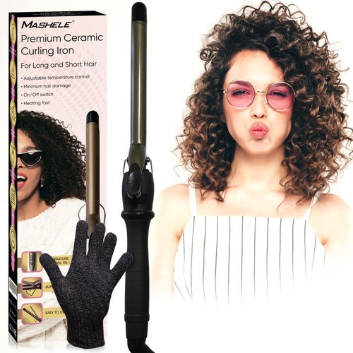 3/4 Inches 19 mm Gold Wand Hair Curler, Curling Iron with Rack, Super Tourmaline Ceramic Barrel Slim Tongs for Short and Long Hair Adjustable Waver (19 mm 3/4 inch Gold)