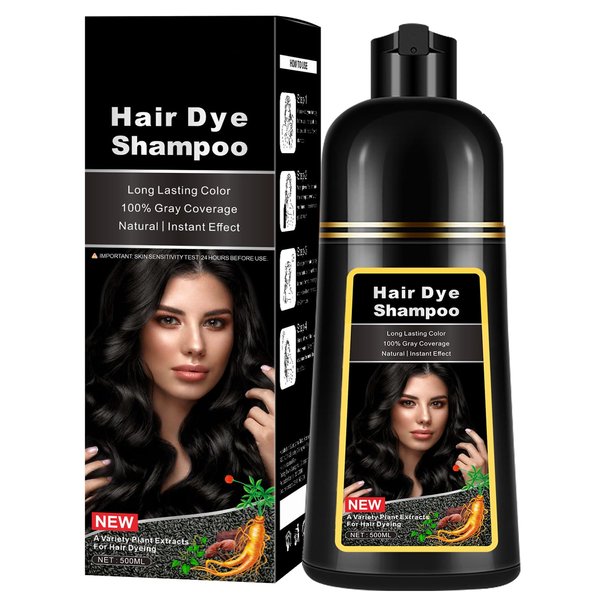 Natural Black Hair Dye Shampoo,Magic Hair Dye Shampoo,Colors Hair in 15 Minutes,Long Lasting,500 Ml,3-In-1 Hair Color