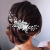 JONKY Bride Wedding Pearl Hair Comb Flower Hair Accessories Crystal Hair Piece Bridel Headpieces Rhinestone Hair Side Combs for Women and Girls