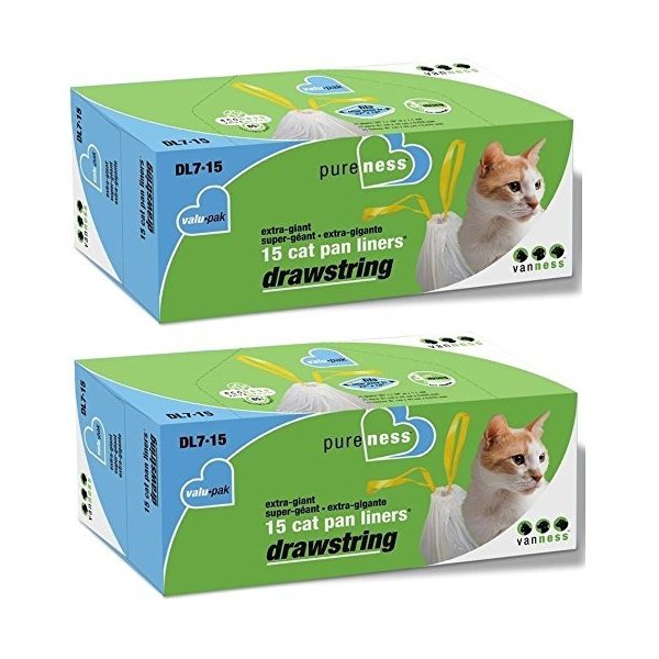 Pure-Ness Drawstring Cat Pan Liners,Pack of 2 (15-Count X 2)
