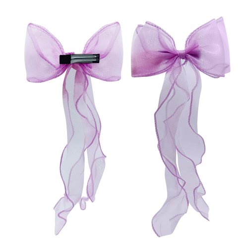 WEIYON 2PCS Bow Colorful Ribbon Hair Clips Braided Ponytail Holders Decorative Accessories for Women and Girls Light Purple