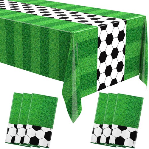 Buryeah Soccer Themed Tablecloths 54 x 108 Inches Disposable Plastic Soccer Table Cover Supplies Rectangular Game Day Tablecloth Field for Soccer Tailgate Sports Party Decorations(6 Pcs)