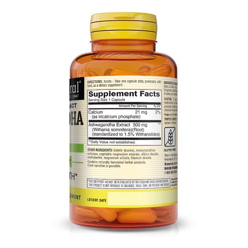 MASON NATURAL, Ashwagandha 500 mg, Adaptogens for Men and Women, Herbal Supplement, 180 Day Supply