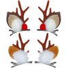 TailaiMei Christmas Hair Clip, 2 Pairs Cute Reindeer Antlers Ears Hair Accessory with Plush Ball, Christmas Hair Pins for Women Girls Kids and Party Favors