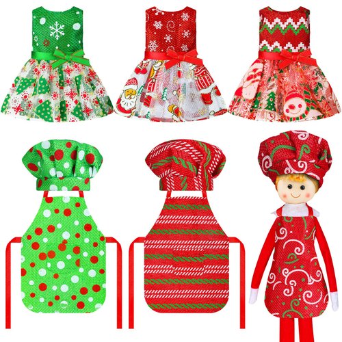 6 Pieces Santa Clothing Elf Dance Skirt Set Christmas Elf Skirts for Christmas Doll Holiday Decorations (Not Include Doll)(Elegant Style)