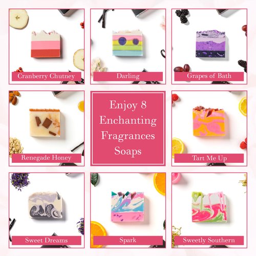 FinchBerry 8 Bar Soap Set - Natural Shea & Coconut Oil, Rich Scents & Lush Lather, Ideal Gift Box for Everyday Comfort and Self-Care - 8 Vegan Handmade Bars, (1.5 - 2.5 oz) Each