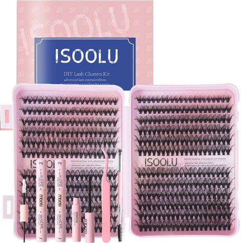 ISOOLU Lash Clusters Kit 480pcs DIY Lash Extension Kit Individual Eyelash Extension Kit,30D+40D 9-16mm with Cluster Lashes ，2pcs Bond and Seal，Lash Tweezers，Eyelash Brush.