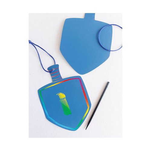 Dreidel Magic Color Scratch Hanging Craft Art Kit - Set of 24 with 12 Scratch Tools - Hanukkah Crafts for Kids