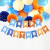 Runhiskii Blue and Orange Birthday Banner, Happy Birthday Banner Blue Orange Party Decorations for Boys, Kids Birthday Decoration Boys’ 1st Birthday Decor