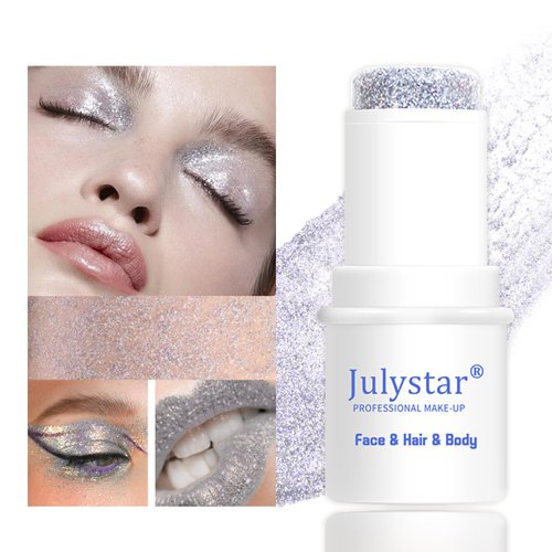 Geylas Silver Body Glitter Gel, Chunky Glitter Stick for Face Body Hair Eyes Lips, Mermaid Women Holographic Sparking Sequins Rave Accessories Singer Concerts Music Festival Makeup