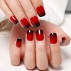 Kikmoya Halloween Fake Nails Short Square Press on Nails with Ombre Red Black Design False Nails 24pcs Acrylic Artificial Full Cover Stick on Nails for Women