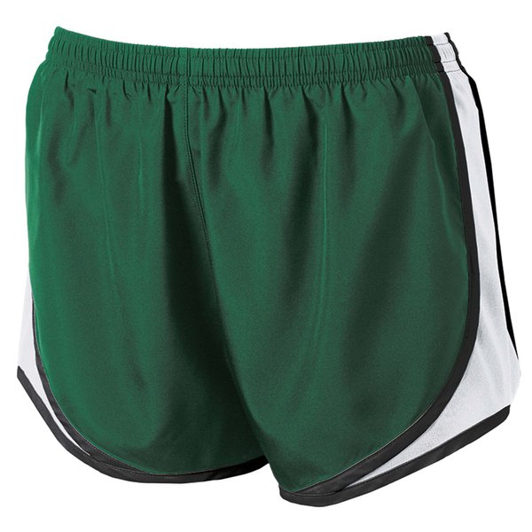 Ladies Moisture-Wicking Track & Field Running Shorts. Forest Green/White/Black