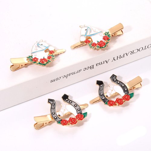 4PCS Kentucky Derby Hair Clips for Women Derby Riding Suit Horse Horseshoe Hairpins Kentucky Derby Hair Accessories Outfits Horse Racing Derby Fan Gifts (4PCS White&Black)