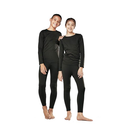 DEVOPS Boys and Girls Thermal Underwear Long Johns Set with Fleece Lined (Medium, Black)