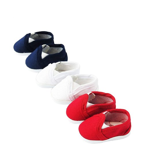 American Fashion World 3 Pack of Canvas Slip-On Shoes: Red, Navy and White | Fits 14" Wellie Wisher Dolls | 14'' Inch Doll Accessories