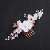 Teyglen Floral Flower Bride Wedding Hair Comb Rose Gold Leaf Headpiece with Flower Bridal Side Comb Hair Accessories for Women Wedding Hair Piece (Rose gold)