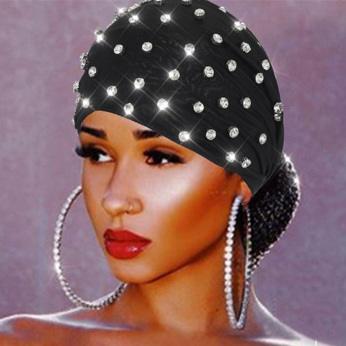 GORTIN Crystal Wide Headbands Sparkle Rhinestones Head Bands Black African Hair Bands Stretch Turban Head Wraps Nightclub Party Rave Head Jewelry for Women