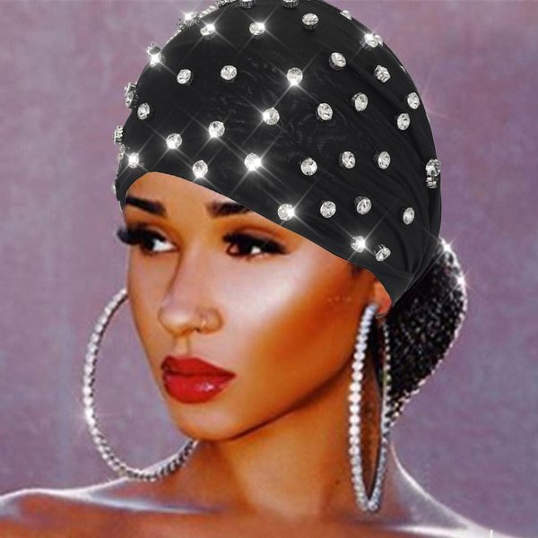 GORTIN Crystal Wide Headbands Sparkle Rhinestones Head Bands Black African Hair Bands Stretch Turban Head Wraps Nightclub Party Rave Head Jewelry for Women