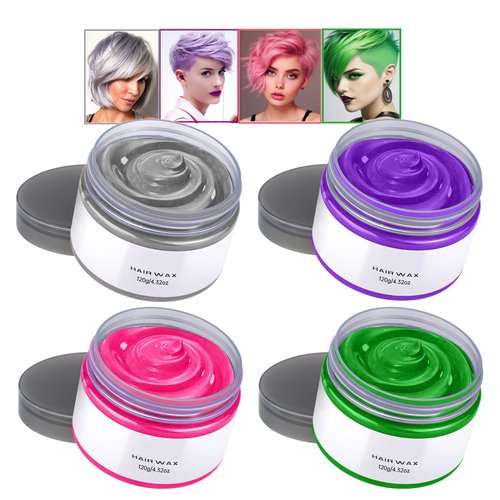 Temporary Hair Color for Kids, Gray Hair Dye Washable Natural Hair Wax Color Chalk Mud Cream DIY Hairstyle Clay for Dark Hair Halloween, Cosplay, Party, Gift for Girls Women Men(4 colors)