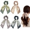 4PCS Bow Hair Scarf Scrunchies Floral Hair Scarf Ties Satin Hair Ribbon Scrunchy Ponytail Holder for Women and Girls