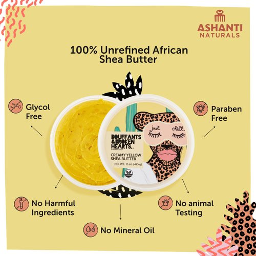 Ashanti Naturals Creamy Yellow Shea Butter Whipped Body Butter | Grade A, 100% Natural African Raw Shea Butter for Dry Skin, Face and Hair (8oz)