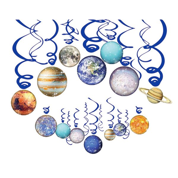Space Hanging Decor, HADEEONG Solar System Hanging Swirl Party Supplies Space Happy Birthday Banner for Boys Girls Kids Space Themed Planets Birthday Party Favor Supplies 30PCS