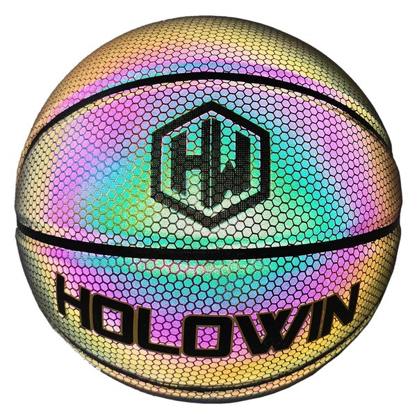 HW HOLOWIN Reflective Glowing Holographic Luminous Basket Ball for Night Game, Perfect HoloHoops Gifts Toys (Reflective Black, Size 7)