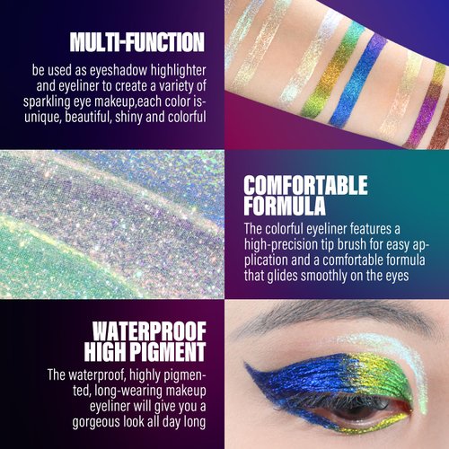 JUR MORNIER Multichrome Liquid Eyeshadow Set,3 Colors Multi-Dimensional Eye Liner Makeup,High Pigment Waterproof Metallic Eyeshadow,Ultre Fine Tip Glitter Eyeshadow (101+102+103)