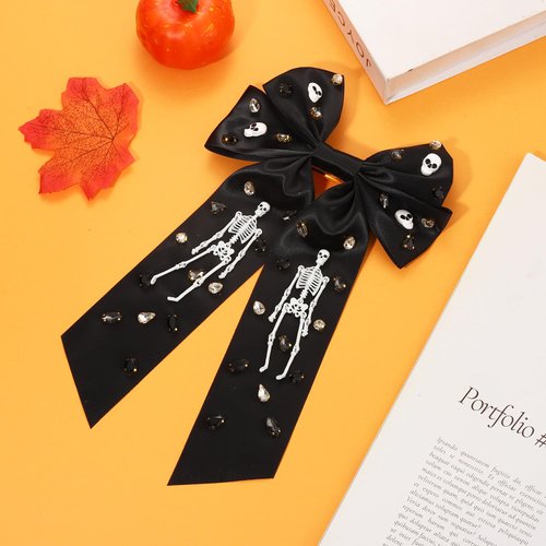 Halloween Hair Bows Clips for Women Halloween Accessories Candy Corn Boo Hair Ribbon Bows Black White Satin Ribbon Hair Bows Halloween Hair Bow Barrettes Party Gifts (Pattern Q)