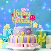 Preppy Happy Birthday Cake Topper Preppy Smile Face Birthday Party Decoration Smile Face Lightning Star Theme Party Cake Pick for Preppy Birthday Back to School Party Bachelorette Party Supplies