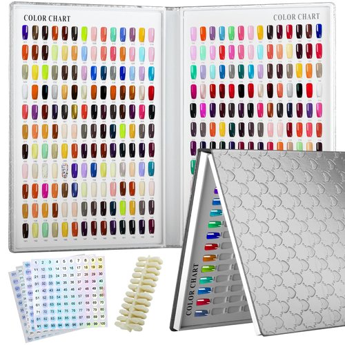 Vnjaoi 308 Colors Nail Display Swatch Book with 360 Tips for Nail Polish UV Gel Color Cards Nail Salon Tool Sample Display Nail Art for Nail Salons, DIY Nail Art at Home (Sliver)